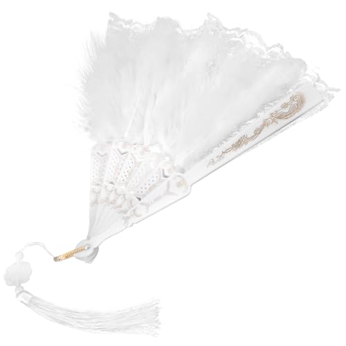 MOBUTOFU Vintage Handfächer mit Spitze und Feder Faltbarer Handventilator aus Stabilem Material für Hochzeit Party und Sommerliche Dekoration Leichter Klappfächer mit Metallrahmen Eleganter von MOBUTOFU
