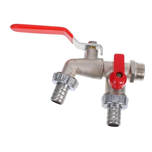 MOBUTOFU Wasserhahn Doppelventil Verteiler mit Zwei Ausläufen Auslaufsicherer Gartenschlauchanschluss für Außenbereich Ergonomischer Griff Kompatibel mit Waschmaschinenanschlüssen von MOBUTOFU