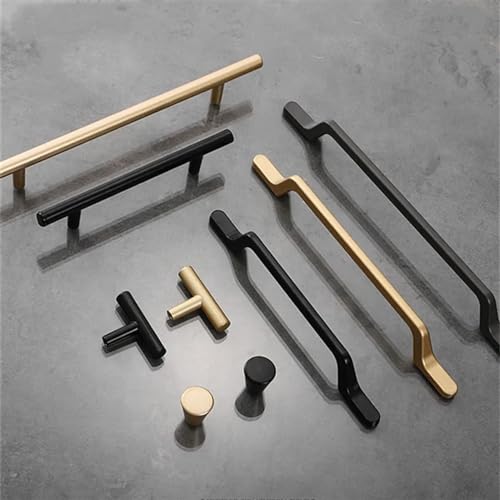 Einfache schwarze Küchenschrank-Türgriffe, mattgoldene Aluminiumlegierung, Schubladengriffe, Möbelgriffe, Hardware, 1 Stück (Color : Sand Gold 128mm3) von MOBYAT
