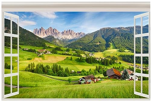 MOBYAT Bilder Fensterblick Bergnaturbild Vlies Leinwandbild Kunstdruck modern Wandbilder XXL Strand Meer tropische Insel Landschaft Natur 60x90cm(24x35in) Rahmenlos von MOBYAT