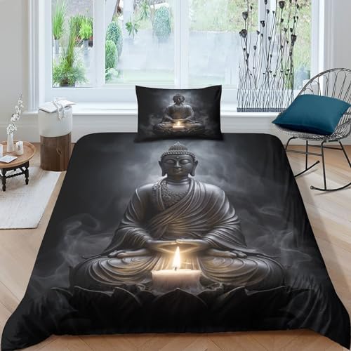 MOBYAT Buddha 2 STÜCKE Bettbezug Set Bettwäsche Set Für Jungen Mädchen Erwachsene Quilt Cover Single（135x200cm） von MOBYAT