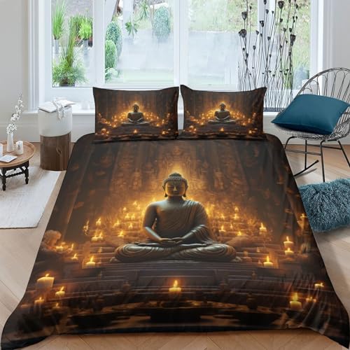 MOBYAT Buddha Bettbezug Set Soft Quilt Covers Easy Care Qualität Bettwäsche Sets Für Kinder Erwachsene Jugendliche King（220x240cm） von MOBYAT