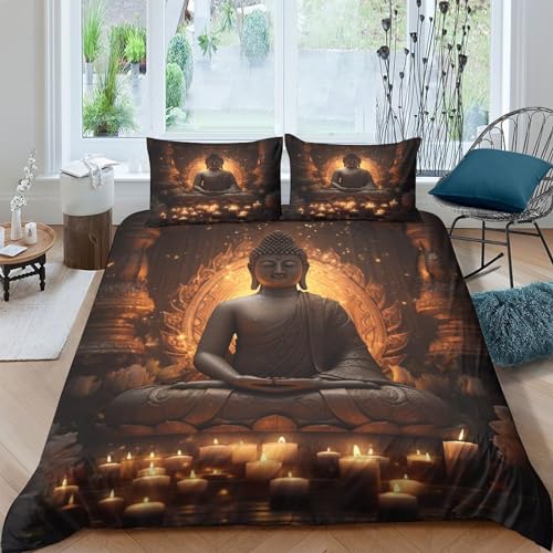 MOBYAT Buddha Bettwäsche Set Bettbezug 3D Bedruckte Betten Für Kinder Jungen Mädchen Thema Raumdekor Kuschelig Pattern 3 Teilig Sets King（220x240cm） von MOBYAT