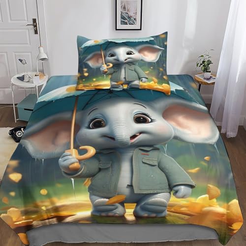 MOBYAT Elefant 3D Print Betten Cartoon Set Bettwäsche Set Microfaser Qualität Luxus modern Bettbezug Für Jugendliche Und Erwachsene Single（135x200cm） von MOBYAT