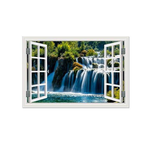 MOBYAT Wasserfall Wald Fensterblick 3D,Cascades-Nationalpark,Leinwand Bilder Fensterblick Wasserfall,Natur Landschafts bilder,Wandbilder Wohnzimmer60x90cm(24x35in) Rahmenlos von MOBYAT