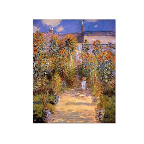 MOBYAT berühmter alter impressionistischer Künstler,„Monets Garten in Vétheuil“, Wandkunstdruck für Wohnzimmer, Leinwanddruck, Heimdekoration, 60x80cm(24x31in) Rahmenlos von MOBYAT