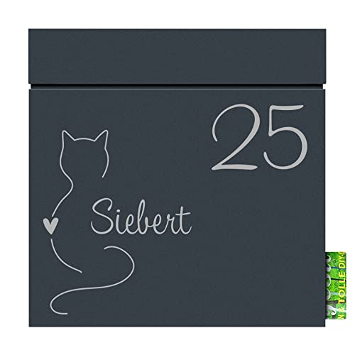 Briefkasten mit Zeitungsfach anthrazit MOCAVI Box 713 NF16a, Postkasten mit Hausnummer und Name, Motiv Katze, Wand-Briefkasten mit Zeitungsrolle, rostfrei, wetterfest von MOCAVI