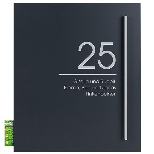 Design-Briefkasten anthrazit-grau (RAL 7016) MOCAVI Box 110 NF73a inkl. Name und Hausnummer Postkasten mit Zeitungsfach groß Wand-Briefkasten mit Zeitungsrolle moderner Briefkasten rostfrei DIN A4 von MOCAVI