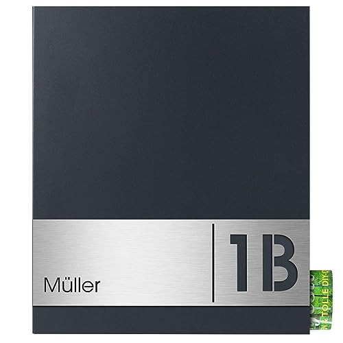 Design-Briefkasten anthrazit mit Zeitungsfach (RAL 7016) MOCAVI Box 111R Postkasten mit Hausnummer und Name V4A-Edelstahl graviert modern groß DINA4 von MOCAVI