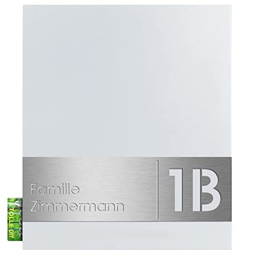 Design-Briefkasten mit Zeitungsfach signal-weiß (RAL 9003) MOCAVI Box 111 Postkasten mit Hausnummer und Name V4A-Edelstahl graviert modern groß DIN A4 von MOCAVI