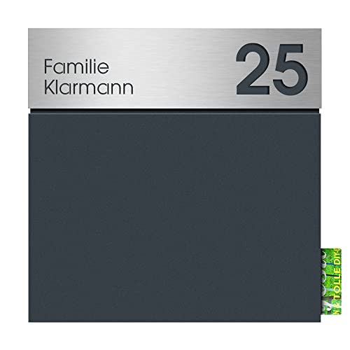 Design-Briefkasten mit Zeitungsrolle anthrazit mit Personalisierung (RAL 7016) MOCAVI Box 715 Stick 515 Postkasten Zeitungsrolle Wand-Briefkasten Name und Hausnummer von MOCAVI