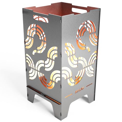 MOCAVI Edelstahl Feuertonne Identity 73 cm | 3 mm V2A Design-Feuersäule für Garten, Terrasse und Balkon Feuerschale Feuerkorb massiv sicher groß quadratisch Feuerstelle Outdoor faltbar hitzefest von MOCAVI