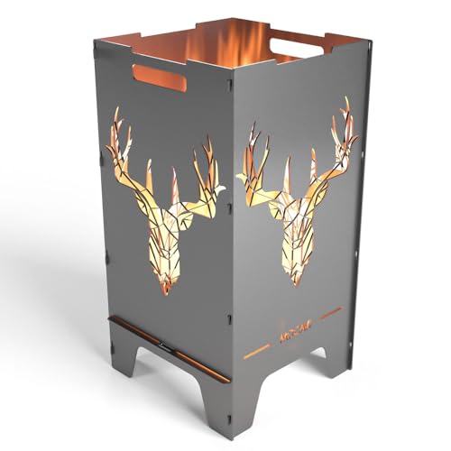 MOCAVI Feuertonne Deer 73 cm | 3 mm Stahl Feuerschale Feuerkorb massiv robust sicher Design-Brenntonne für Garten und Terrasse groß eckig hohe Feuerstelle Outdoor hitzefest Feuersäule Feuerfass von MOCAVI