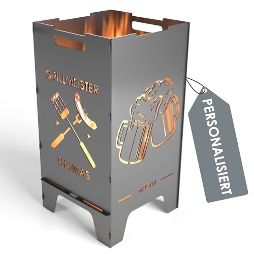 MOCAVI Feuertonne Grillen 73 cm | 3 mm Stahl personalisiert Feuerkorb Feuerschale sicher massiv robust Design-Feuerfass für Garten und Terrasse groß eckig Feuerstelle Outdoor hitzefest außen von MOCAVI