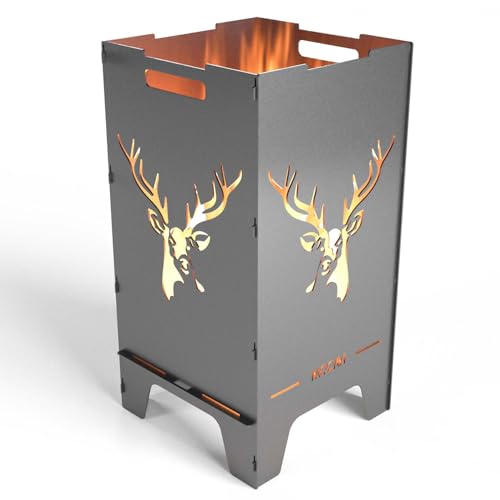 MOCAVI Feuertonne Hirsch 73 cm | 3 mm Stahl Feuerschale Feuerkorb massiv robust sicher Design-Brenntonne für Garten und Terrasse groß eckig hohe Feuerstelle Outdoor hitzefest Feuersäule Feuerfass von MOCAVI