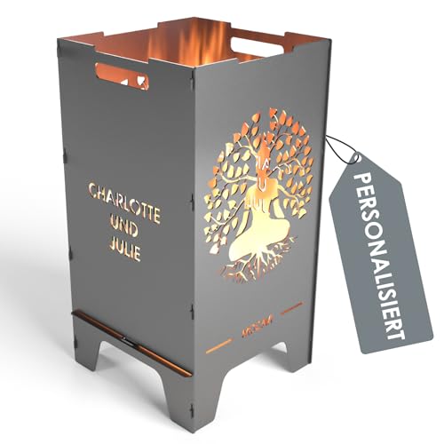 MOCAVI Feuertonne Lebensbaum 73 cm | 3 mm Stahl personalisiert Feuerkorb Feuerschale sicher massiv robust Design-Feuerfass für Garten und Terrasse groß eckig Feuerstelle Outdoor hitzefest außen von MOCAVI