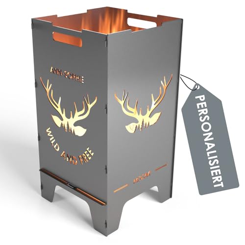 MOCAVI Feuertonne Wild 73 cm | 3 mm Stahl personalisiert Feuerkorb Feuerschale sicher massiv robust Design-Feuerfass für Garten und Terrasse groß eckig Feuerstelle Outdoor hitzefest außen von MOCAVI