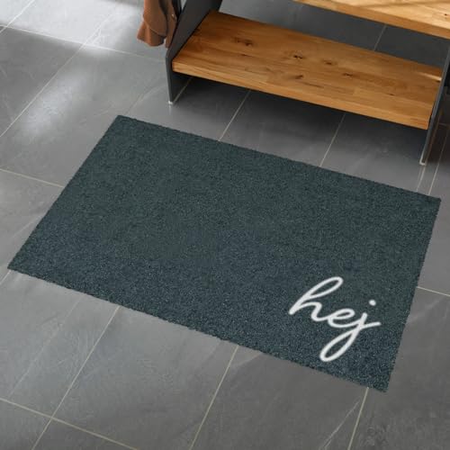 MOCAVI Mat Fußmatte außen & innen waschbar 45x70 cm Hej anthrazit Premium-Qualität Made in Germany, Schuhabtreter, Schmutzfangmatte, Matte Eingangsbereich von MOCAVI