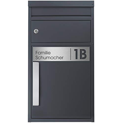 Paket-Briefkasten anthrazit-grau (RAL 7016) SafePost 45MS Design-Paketkasten modern für alle Paketdienste Paketbox mit Briefkasten Standbriefkasten von MOCAVI