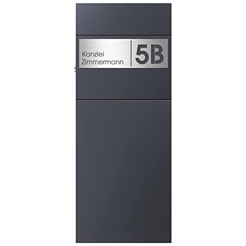 Stand-Briefkasten anthrazit freistehend (RAL 7016) MOCAVI SBox 311 Postkasten groß XXL mit Hausnummer und Name V4A-Edelstahl graviert rostfrei hochwertig von MOCAVI