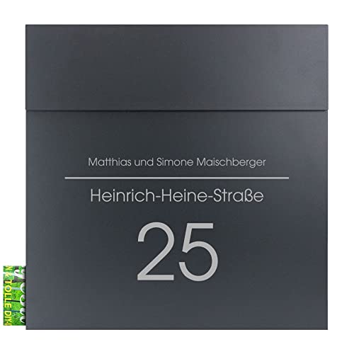 Wand-Briefkasten anthrazit mit Zeitungsfach RAL 7016 MOCAVI Briefkasten Box 530NF70a inkl. Name und Hausnummer Postkasten groß mit Zeitungsrolle, Postbox deutsche Markenqualität von MOCAVI