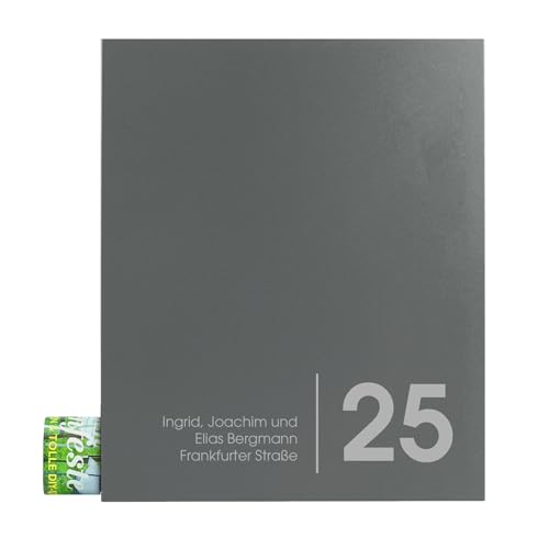 Wand-Briefkasten mit Zeitungsrolle grau - personalisiert, wetterfest, rostfrei und modern - MOCAVI Box 111 NF72a Postkasten mit Zeitungsfach - groß, deutsche Qualität - Postbox mit Name/Hausnummer von MOCAVI
