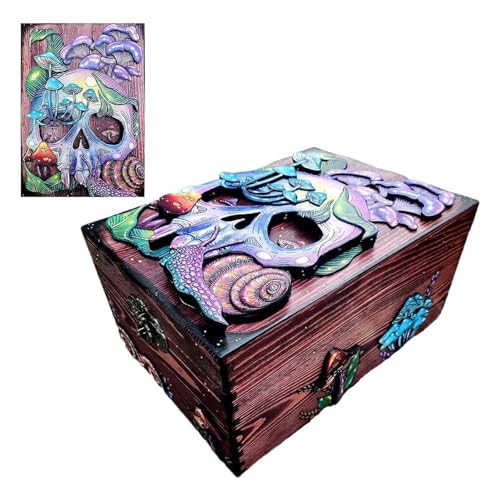 2023 Skull and Nature Hidden Key Box, Wooden Keepsake Memory Box, Gothic Themed Storage Box, Skull Art Hidden Key Box, Wooden with Lock and Hidden Key Memory Box von MOCIUN