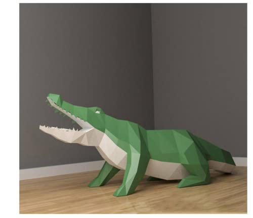 MOCIUN 3D Papierbastel-Puzzel, Krokodil, Modelismo, Halloween, DIY, Papierhandwerk, Karton, Tierkopf, Kinderzimmer, Dekoration (grün) von MOCIUN