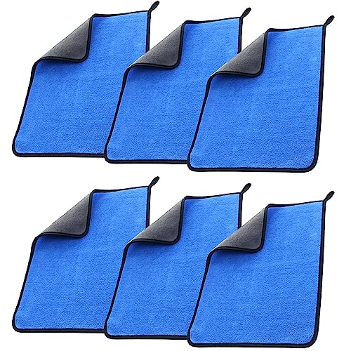 MOCNT 6 Stück Mikrofasertücher Auto 500GSM Mikrofaser Auto Reinigungstücher Poliertuch Trockentuch Putztücher Saugstark Autoreinigung Duschtücher Fusselfreie Handtuch 30 x 30cm Blau von MOCNT