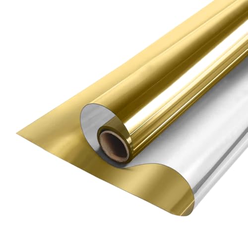 MOCNT Fensterfolie Einwegspiegelfolie Sichtschutzfolie Sonnenschutzfolie Privatsphäre Tönungsfolie Wärmeisolierende Selbstklebende Folie Glasfolie Gold-Silber 80cm x 400cm von MOCNT