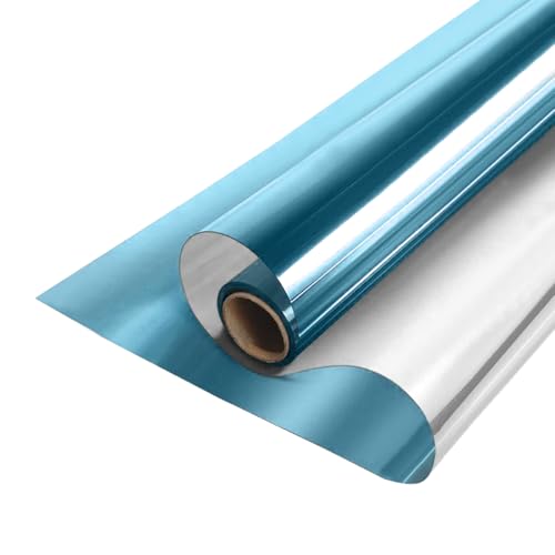 MOCNT Fensterfolie Einwegspiegelfolie Sichtschutzfolie Sonnenschutzfolie Privatsphäre Tönungsfolie Wärmeisolierende Selbstklebende Folie Glasfolie Hellblau-Silber 50cm x 200cm von MOCNT