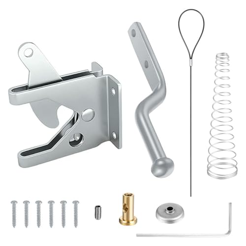 MOCNT Selbstverriegelnd Gartentor Riegel mit Feder Automatischer Torschloss Schwerkraftschloss Torverriegelung Kabelzug Gartentorverschluss Zaunschloss Stange 144mm Silber von MOCNT