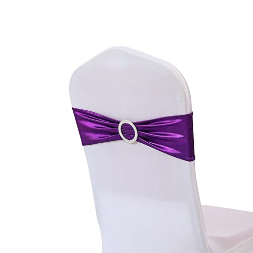 MOCOBA 10 Farben Hochzeit Spandex Stuhl Schärpe Glänzend Metallic Gold Silber Mit Rundschnalle Für Party Hotel Bankett Dekoration, Lila von MOCOBA