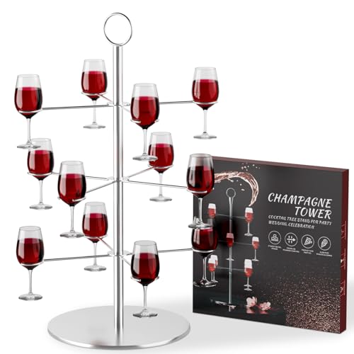 MOCOBO 3-stöckiger Champagnerturmständer für 12 Gläser - Silber Metall Cocktail Tree Rack Weinglas Display Halter für Partys, Hochzeiten, Bars, Martini & Aperol Getränke MOCOBO 3-stöckiger Champagnerturmständer für 12 Gläser - Silber Metall Cocktail Tree Rack Weinglas Display Halter für Partys, Hochzeiten, Bars, Martini & Aperol Getränke von MOCOBO