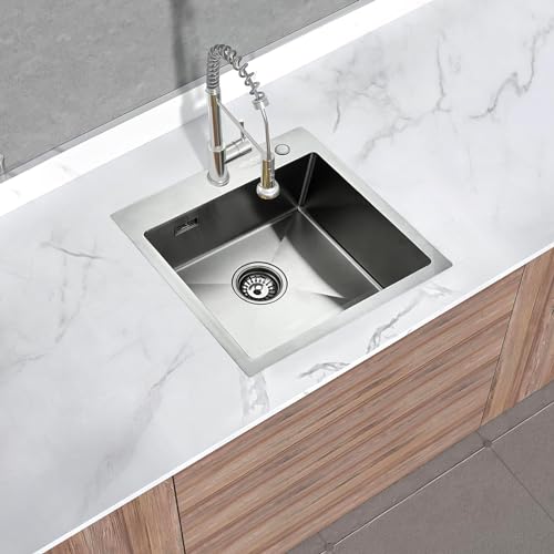 MOCOERL Kitchen Sink, 45 x 45 cm, Stainless Steel Kitchen Sink with Tap Hole for 45 cm Base Cabinets, Built-in Sink, 1 Basin Including Siphon von MOCOERL
