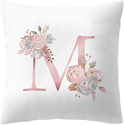 MOCOFO Home Decor Kissenbezug mit englischem Alphabet, Sofakissenbezug, kreativer Buchstaben-Kissenbezug mit Blumenmuster, Schlafzimmer, Kinderzimmer, Dekoration, weiche Kissenbezüge, 45 x 45 cm von MOCOFO