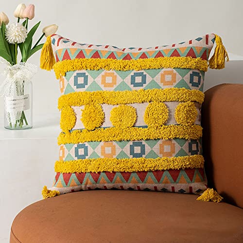 MOCOFO Kissenbezug 18x18'' Bohemian Geometric Tufted Pillow Cover Home Tassel Cushion Lumbar Pillow （Style 6） von MOCOFO