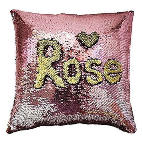 MOCOFO Zweifarbiger Glitzer-Pailletten-Kissenbezug mit Wende-Pailletten, 4040 cm, Polyester, Pink Gold, 40cm(W)*40cm(L) von MOCOFO