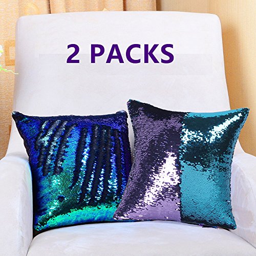 mocofo bicolor Glitzer Pailletten Kissen Fall Bezüge Magic wendbar Pailletten Meerjungfrau Kissen werfen Kissen Fall 4040 cm Blue Green+blue Purple von MOCOFO