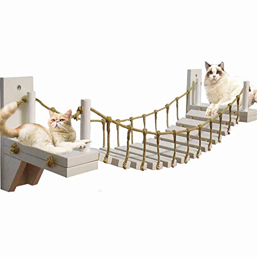 MOCOHANA Katzenbrücke aus Holz, zur Wandmontage, mit 2 festen Halterungen, Katzen-Sitzstange, Mod Katzenlounge Hängematte, Katzenhaus, Aktivitätsmöbel, Katzenkletterbaum, Turm, Katze, Wolke, Regal von MOCOHANA