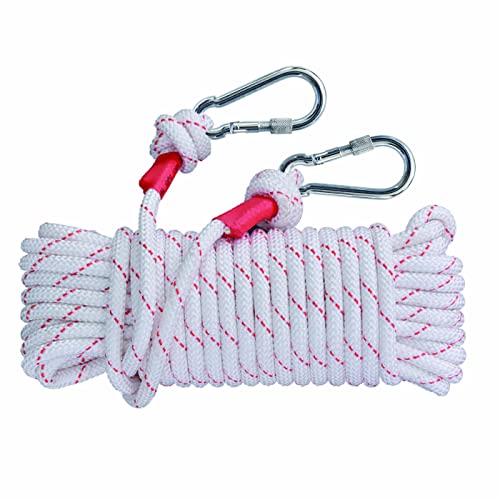 Outdoor Hilfs kletterseil Drahtseil, Hochfestes Sicherheitsseil Geflochtenes Nylonseil Rettungsseil m.2 Karabiner Absturzsicherungsgeschirr(Ø16MM*Länge40M) von MOCUI