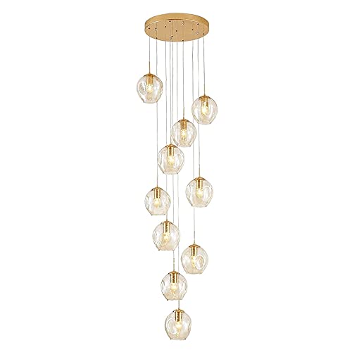 MODEBHD Deckenpendelleuchte Led Modern Minimalist Modern Minimalist Hängeleuchte Beleuchtung 10 Glaskugeln Treppenhaus Kronleuchter Lange Pendelleuchte Duplex Gebäude Großer Kronleuchter E27 von MODEBHD