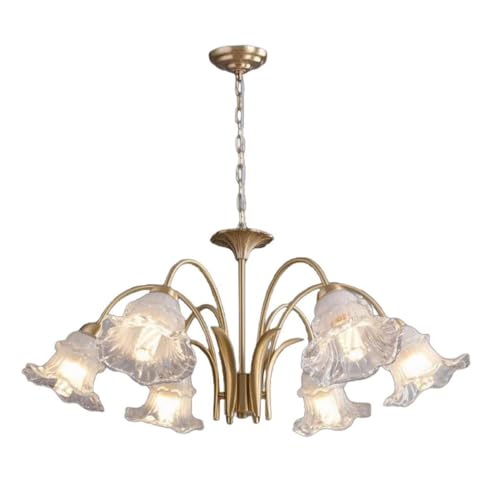 MODEBHD Moderne Deckenleuchte aus der Mitte des Jahrhunderts mit klaren Glasblumenschirm-Deckenleuchten, 6-Licht-Kronleuchter aus Glas, goldene Deckenbeleuchtung für Schlafzimmer, Esszimmer, Wohnzimme von MODEBHD