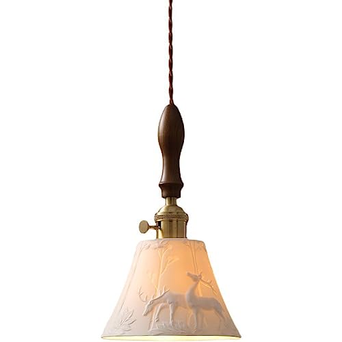 MODEBHD Nordische Messing-Hängelampe, Keramik-Lampenschirm mit Muster, Hirsch, weißer Keramik-Kronleuchter, Esszimmer-Hängelampe, Schlafzimmer-Nachtbar-Hängeleuchte, Wohnzimmer-Hängelampe (weiß) von MODEBHD