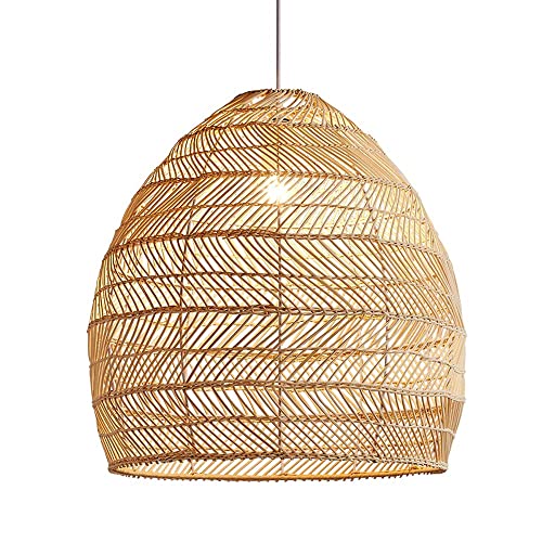 MODEBHD Offene Webart Cane Rib Bell Hänge-Deckenleuchte, Korbgeflecht-Rattanschirme, Weblampen-Leuchten, Decken-Hängelampenschirme, Kronleuchter, Esszimmer-Pendelleuchten von MODEBHD