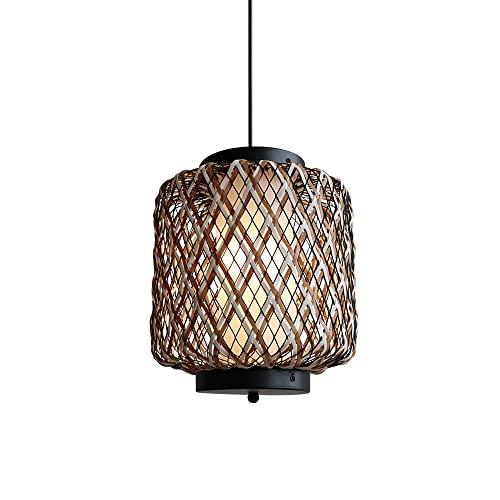 MODEBHD Outdoor Haushalt Rattan Material Bambus Pendelleuchte Kreative zylindrische Laterne Pendelleuchte Wasserdicht IP65 Hängelampe Doppelte Deckenleuchte E27 Sockel Energiesparende Leuchte von MODEBHD