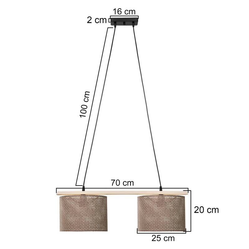 Hängeleuchte Zigana, braun gemustert, 2-flammig, Stoff, Holz von MODELSA