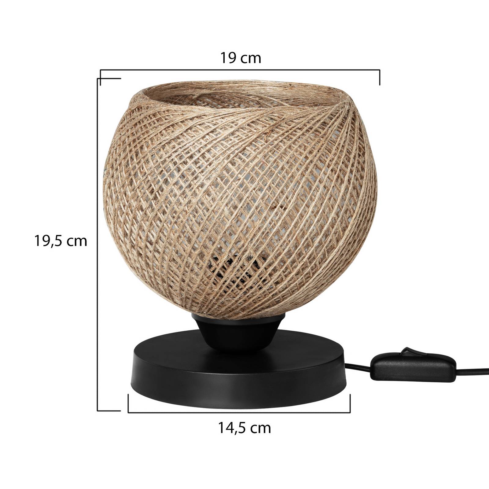 Tischleuchte Yumak, braun/schwarz, Ø 18 cm, Seil, Metall Tischleuchte Yumak, braun/schwarz, Ø 18 cm, Seil, Metall von MODELSA