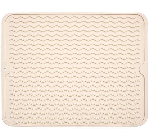 Silikon-Abtropfmatte für mehrere Anwendungen, leicht zu reinigen, umweltfreundlich, hitzebeständig, Abtropfmatte für Küchentheke, Spüle, Kühlschrank oder Schubladeneinsatz (40,6 x 30,5 cm, Beige) von MODENGKONGJIAN