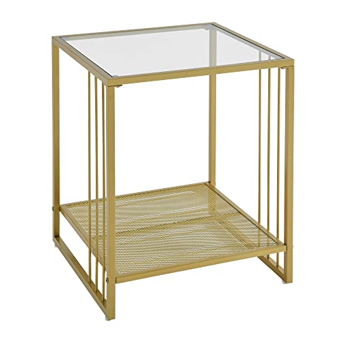 MODERION Beistelltisch aus goldfarbenem Glas mit Gehärteter Glasplatte, Metallgestell, Balkon Couchtisch, Sofatisch, Nachttisch, Stabil, 45.5 X 45.5 X 55 cm von MODERION